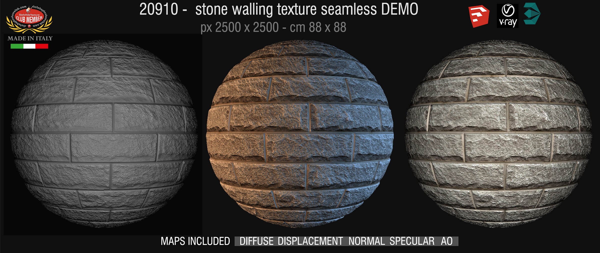 20910 HR Stone walling texture seamless + maps DEMO