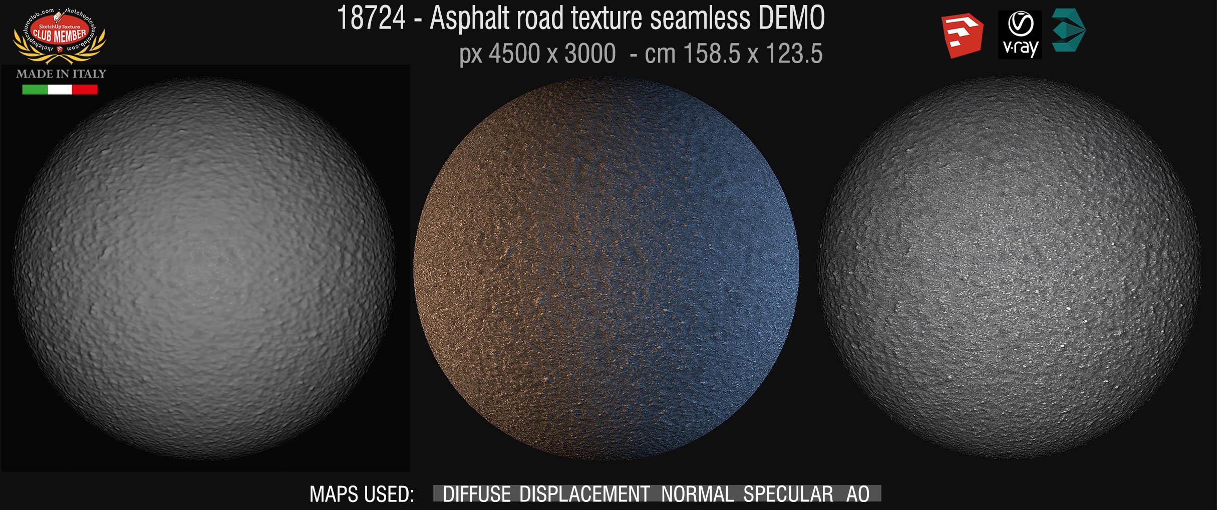 18724 Asphalt road texture seamless + maps DEMO