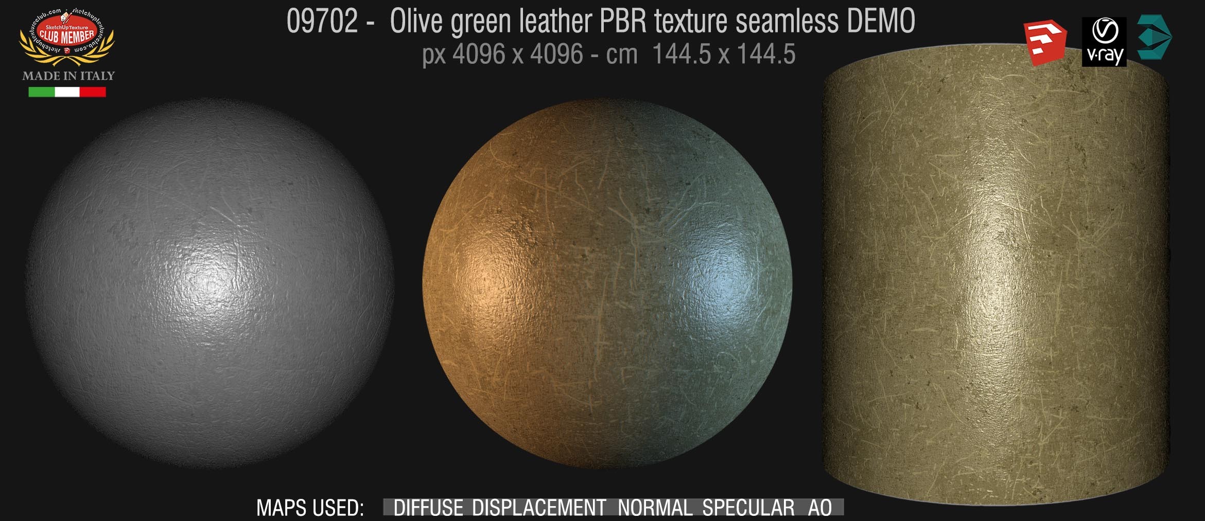 09702 Olive green leather PBR texture seamless DEMO