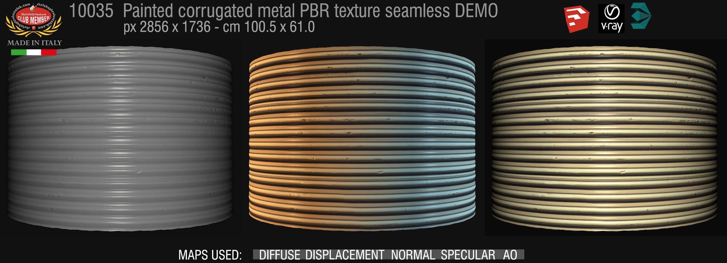 10035 Painted corrugated metal PBR texture seamless DEMO