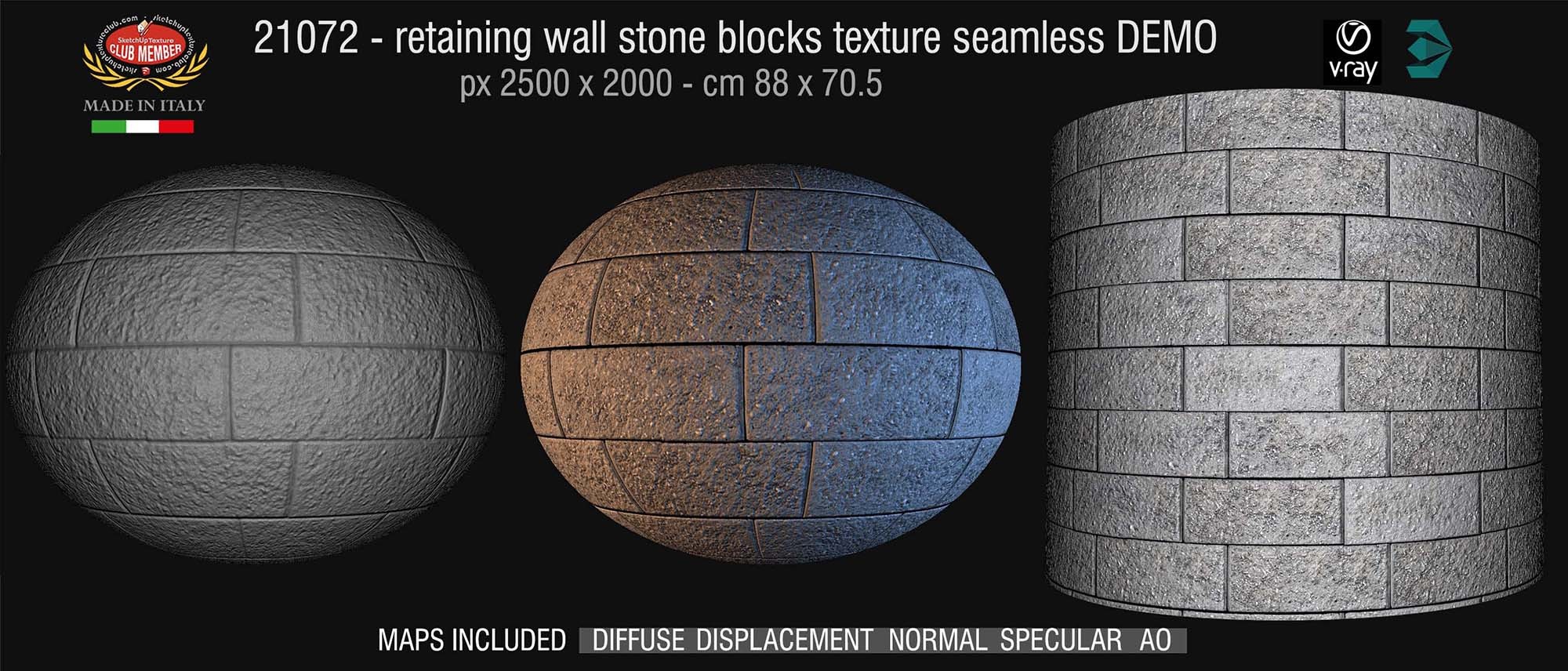 21072 HR Retaining wall stone blocks texture seamless + maps DEMO