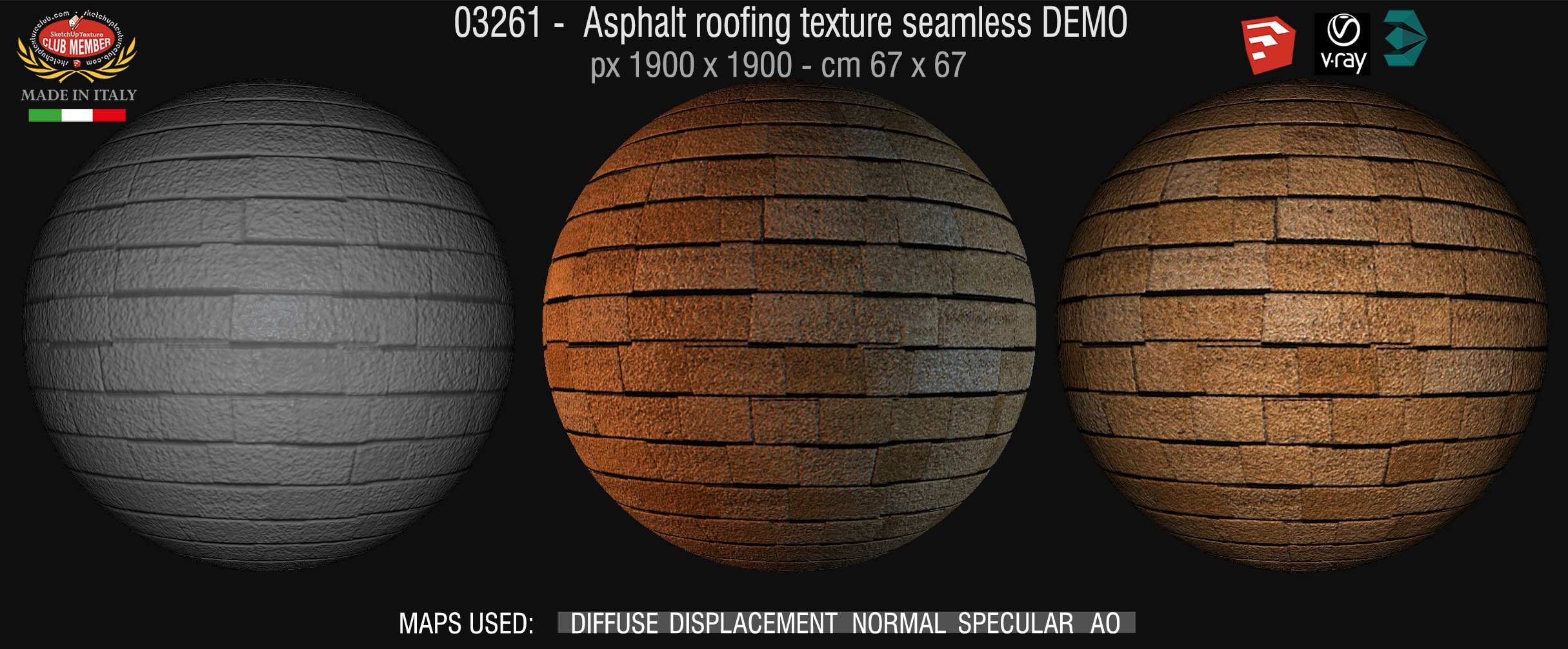 03261 Asphalt roofing texture seamless + maps DEMO