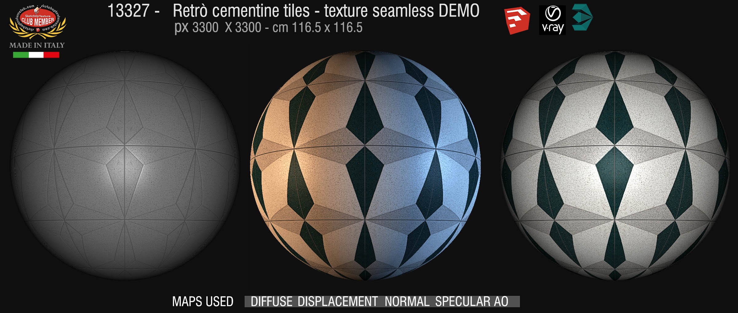 13327 Cement concrete tile texture seamless + maps DEMO