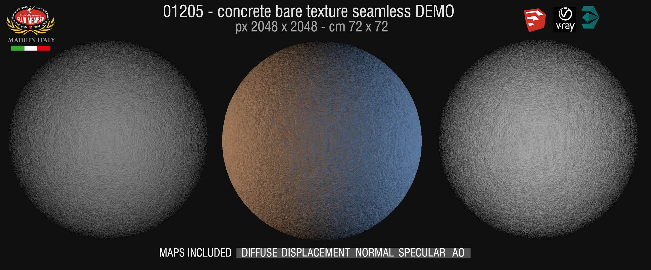 01205 HR Concrete bare clean texture + maps DEMO