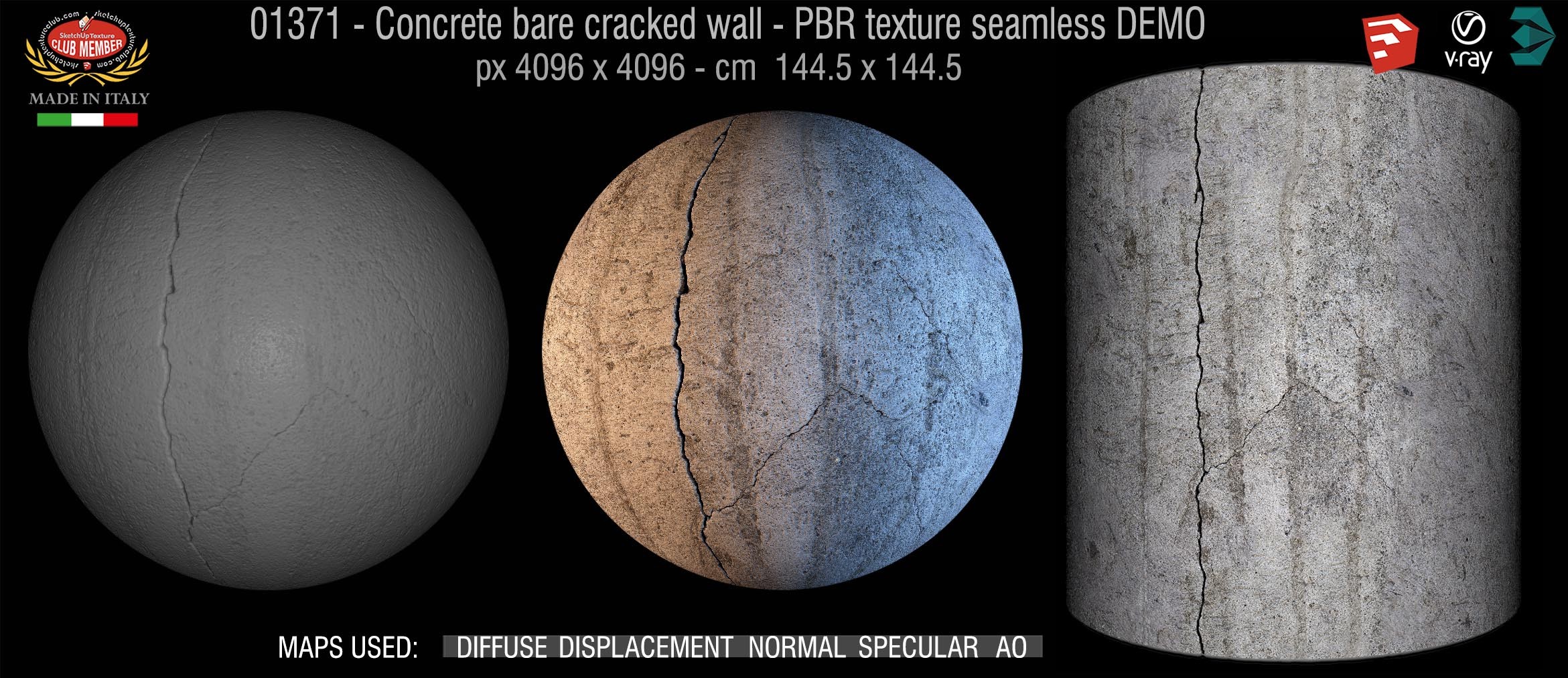 01371 Concrete bare cracked wall PBR texture seamless DEMO