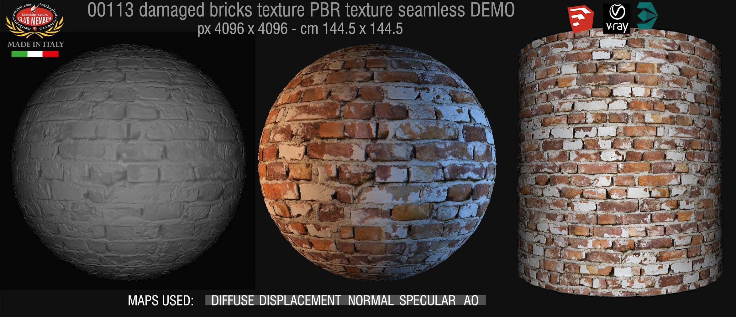 00113 Damaged bricks PBR texture seamless DEMO