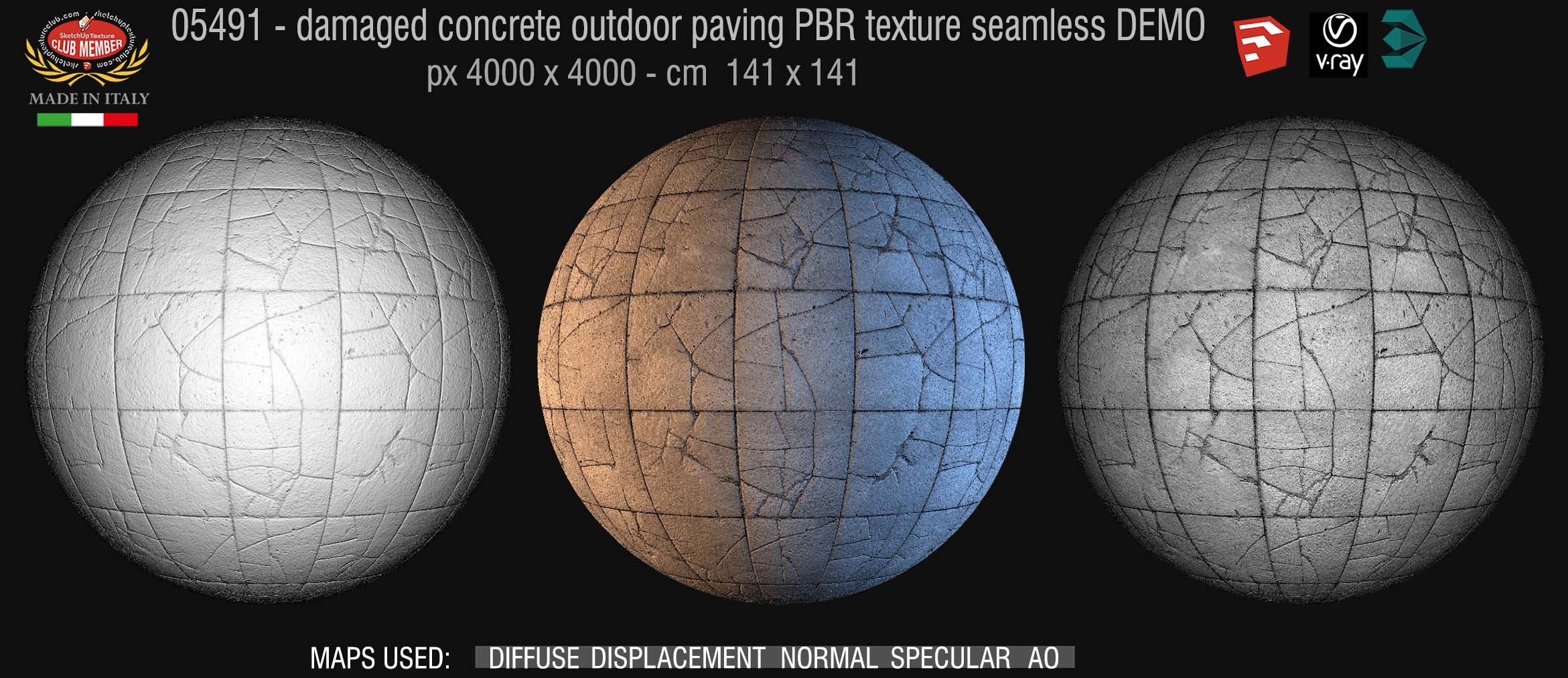05491 Damaged concrete outdoor paving PBR texture seamless DEMO