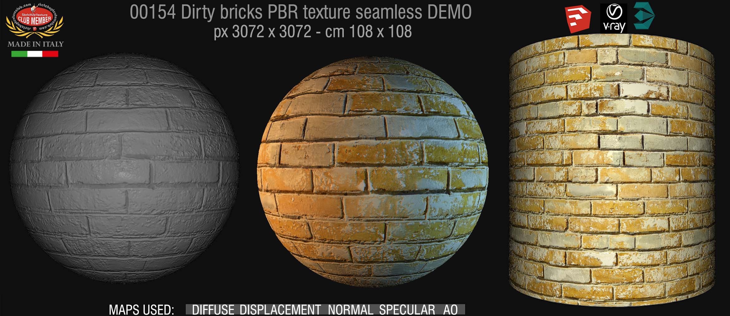 00154 Dirty bricks PBR texture seamless DEMO