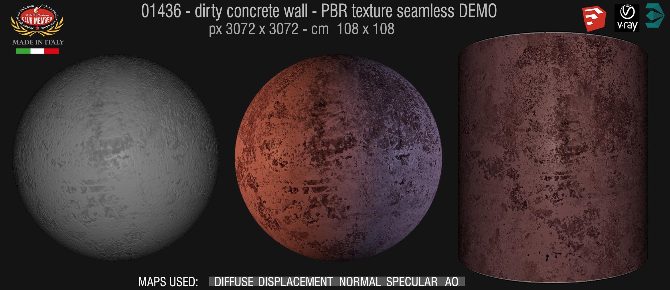 01436 Concrete bare dirty wall PBR texture seamless DEMO