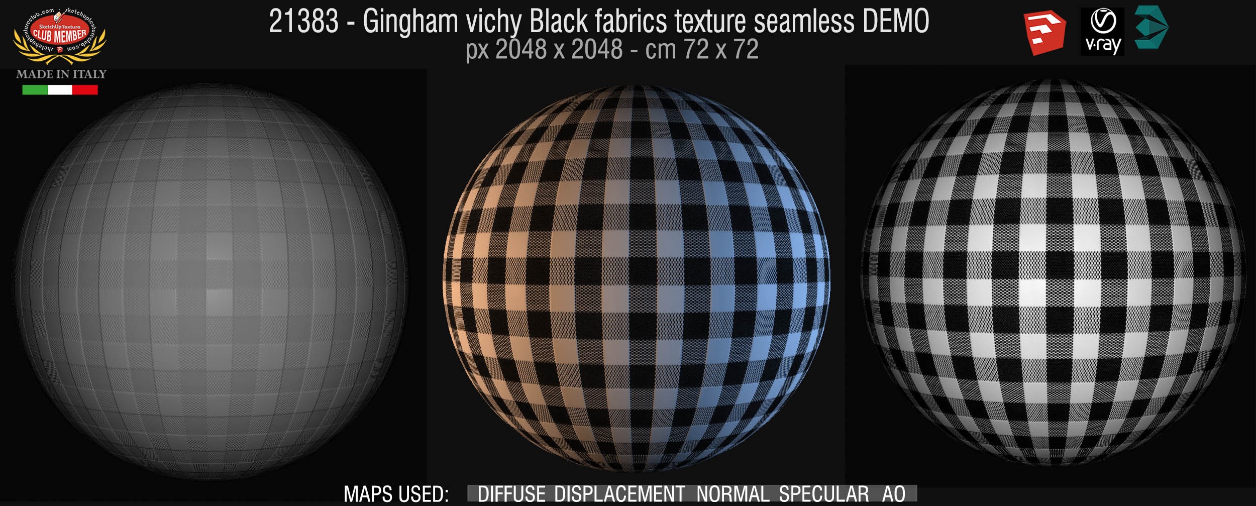 21382 Gingham vichy black fabrics texture + maps DEMO