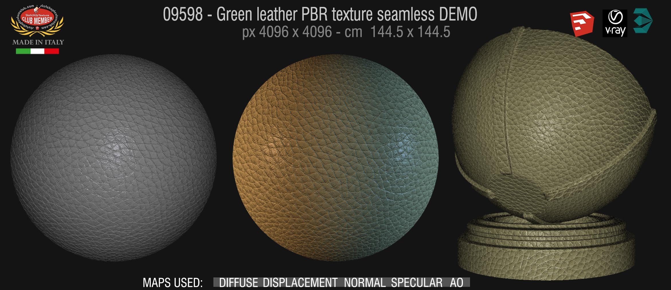 09598 Green leather PBR texture seamless DEMO