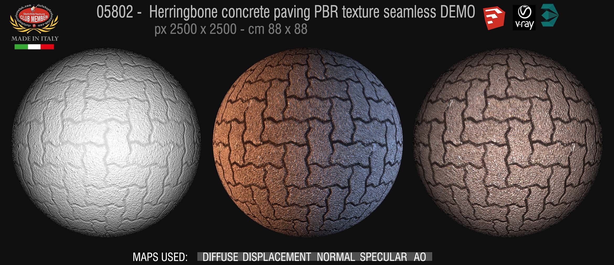 05802 Herringbone concrete paving PBR texture seamless DEMO