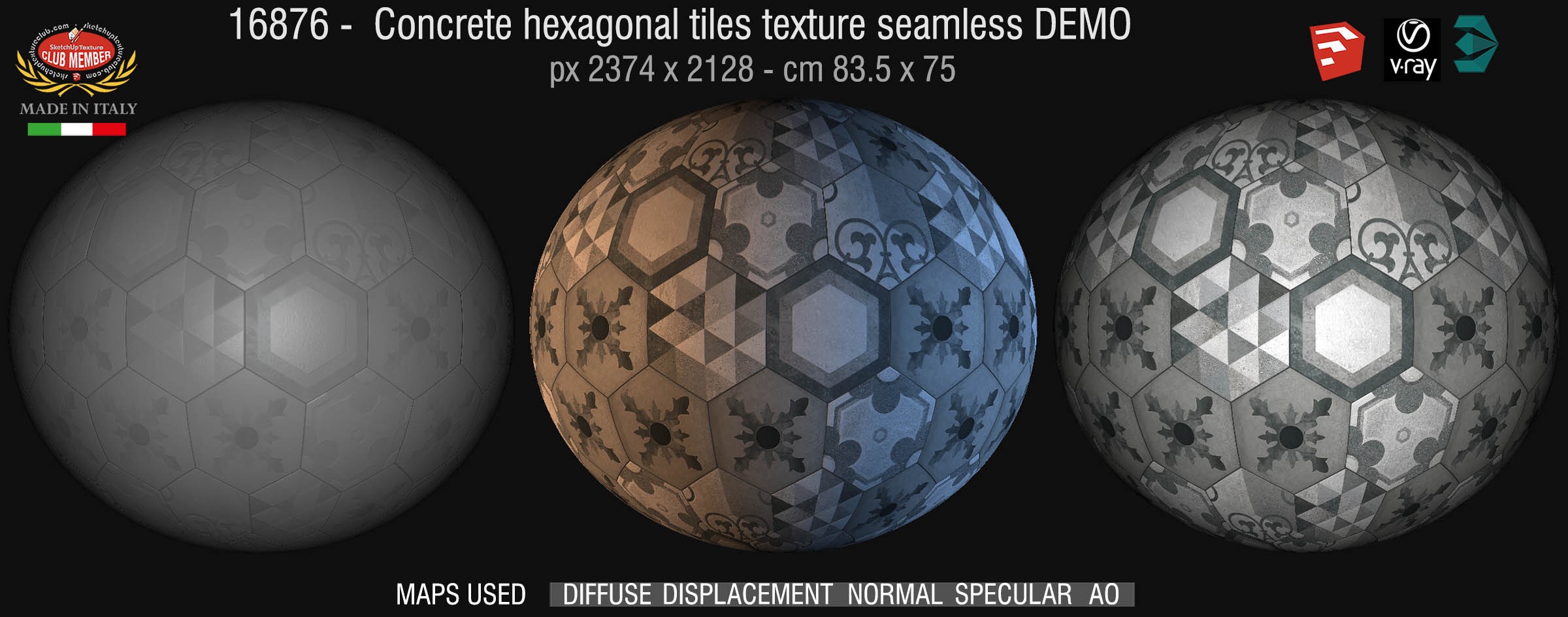 16876 concrete Hexagonal tile texture seamless + maps DEMO