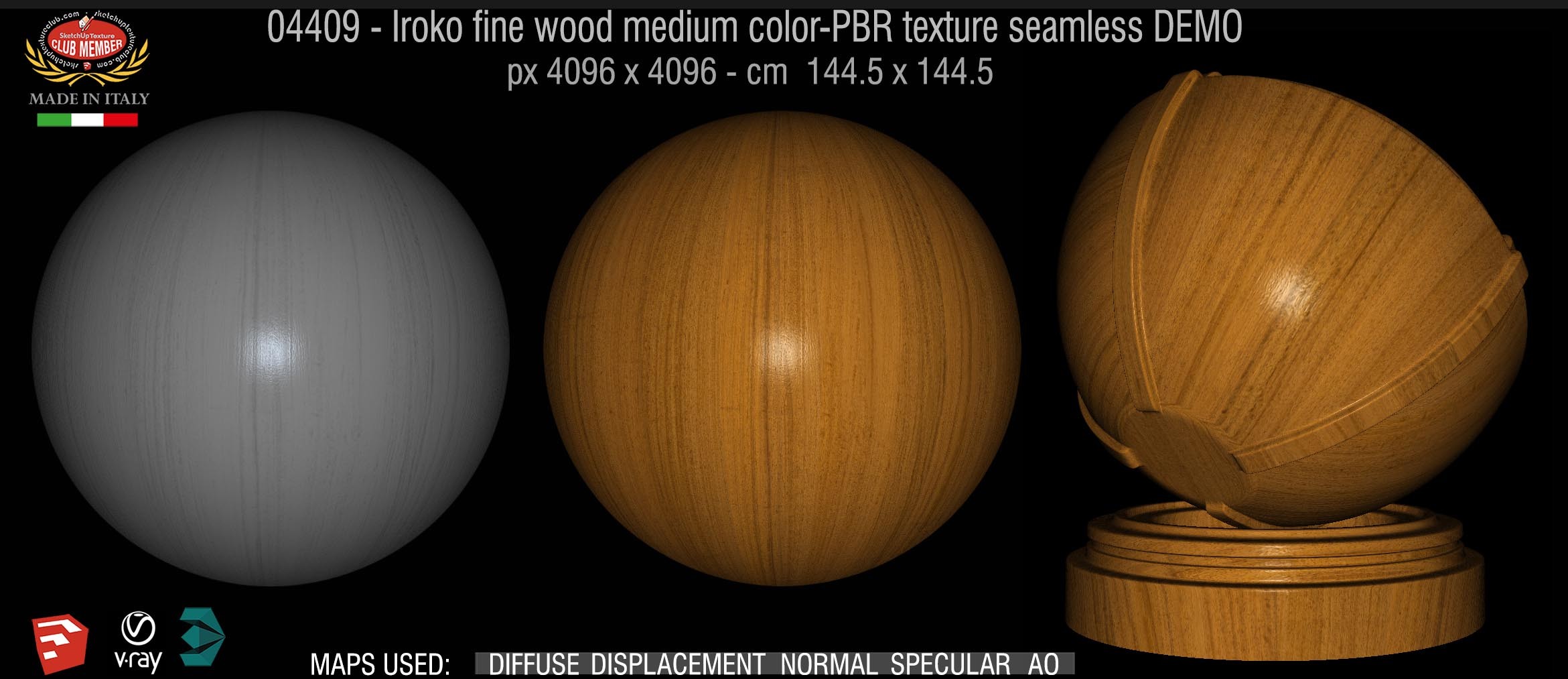 04409 Iroko fine wood medium color-PBR texture seamless DEMO