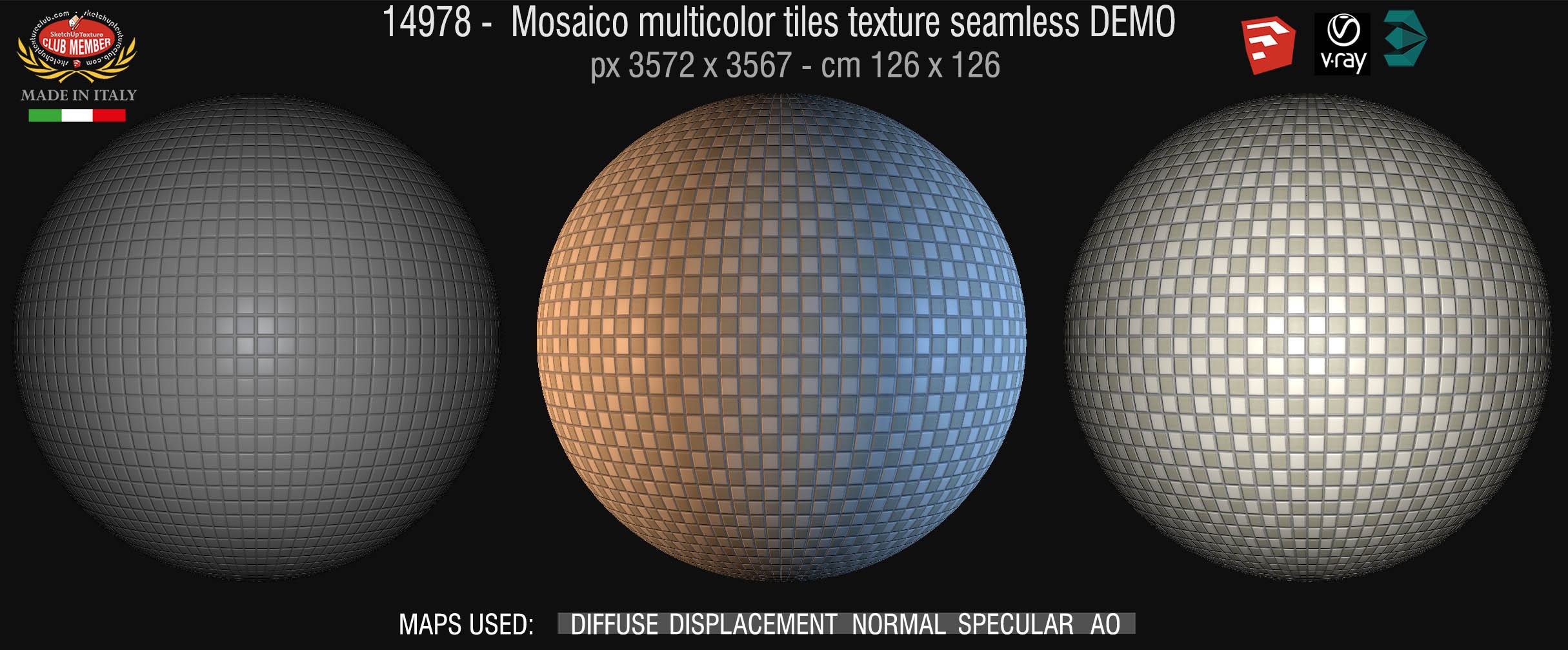 14978 Mosaico multicolor tiles texture seamless + maps DEMO
