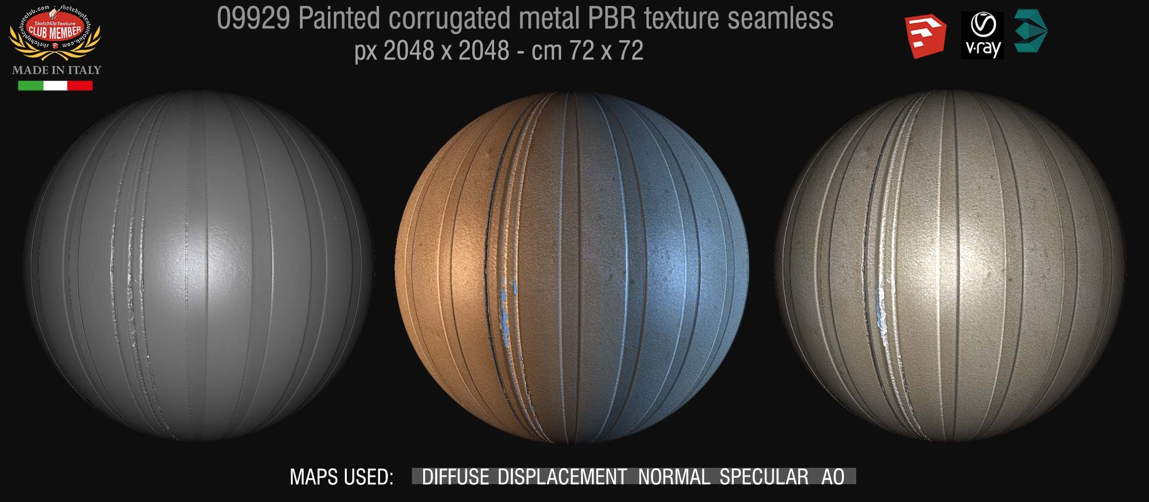 09929 Painted corrugated metal PBR texture seamless DEMO