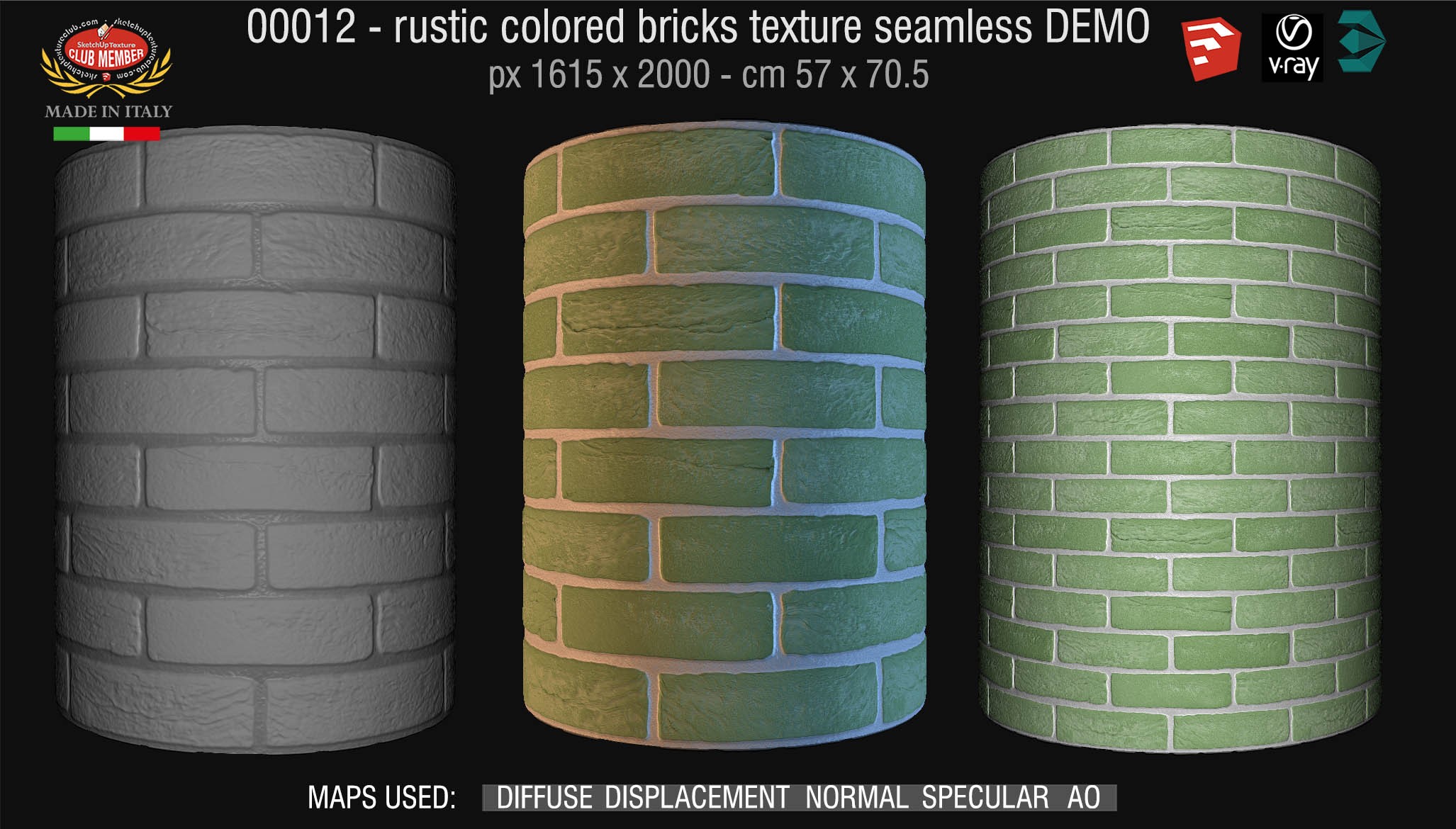 00012 colored rustic bricks texture seamless + maps DEMO