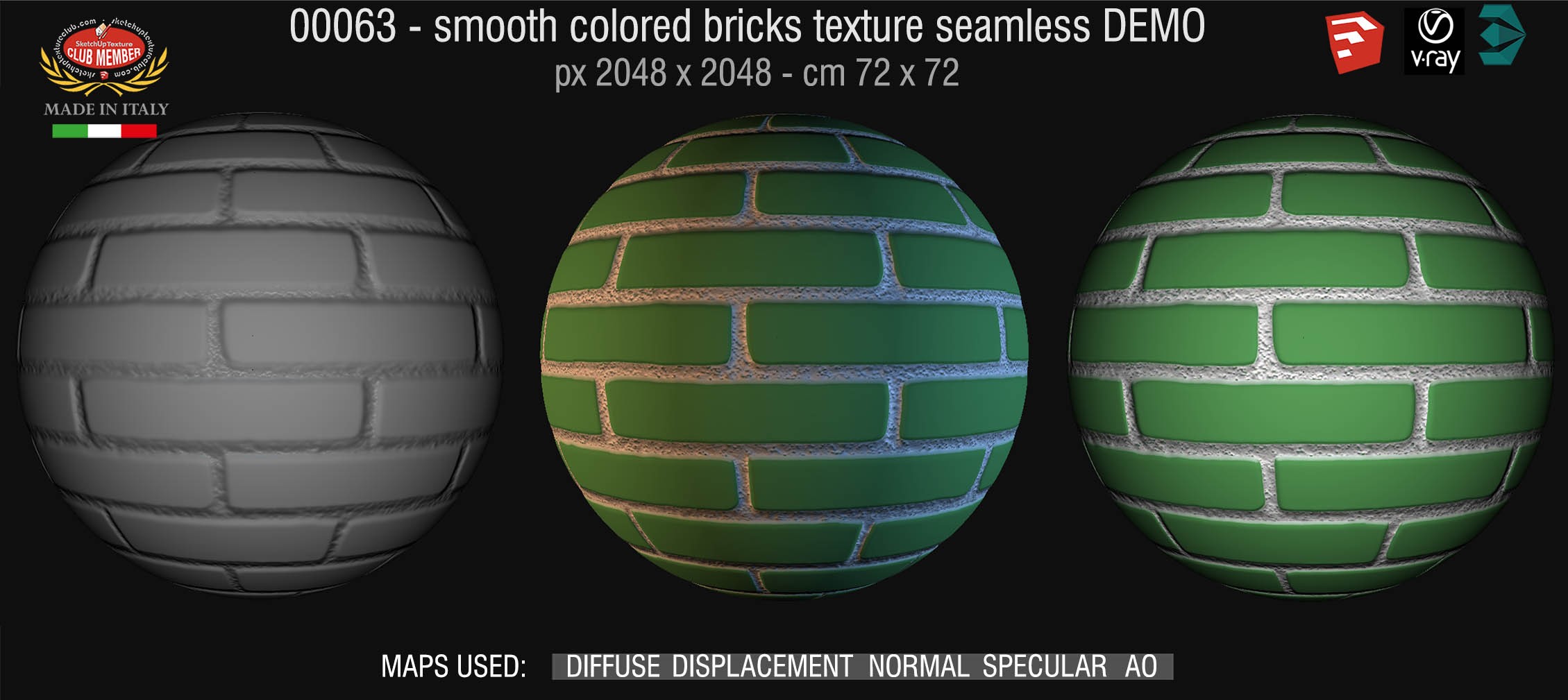 00063 smooth colored bricks texture seamless + maps DEMO