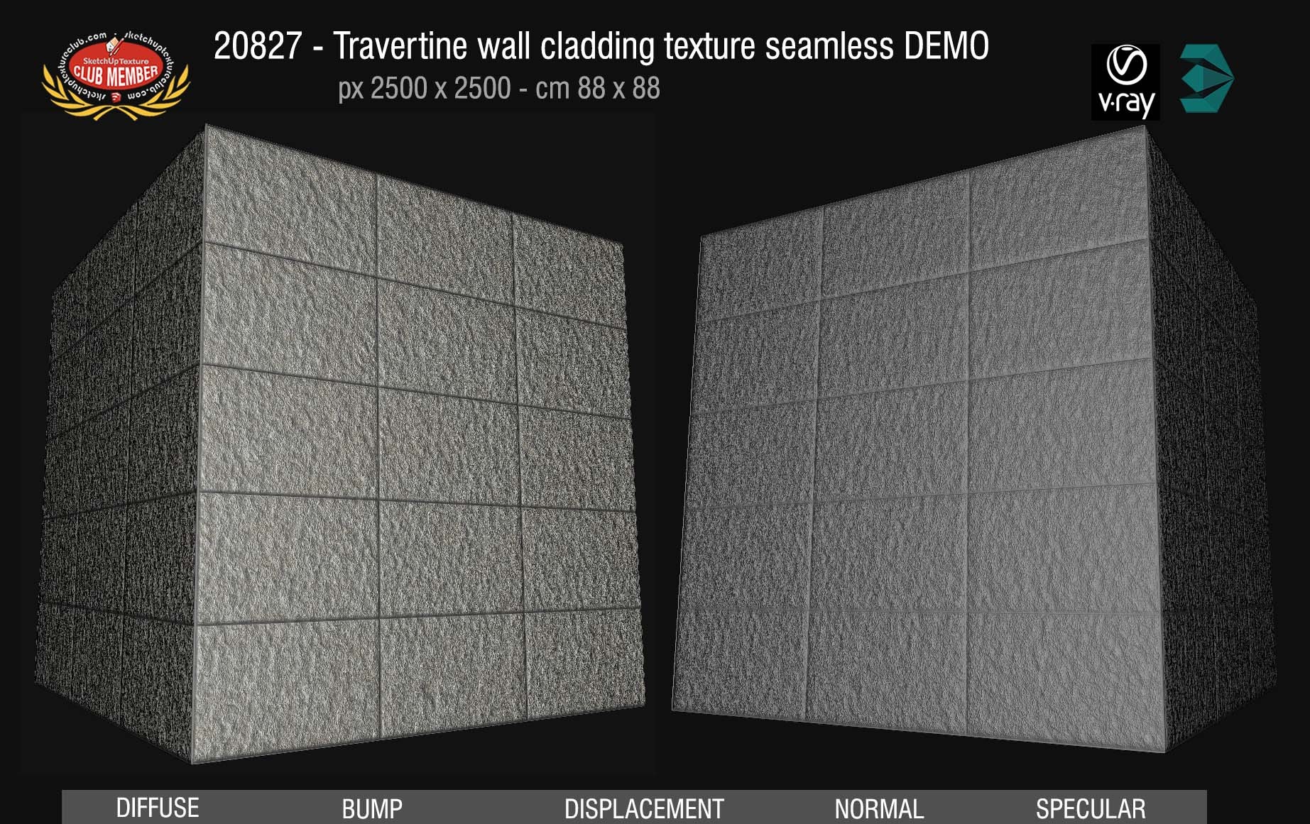 20827 Travertine wall cladding texture seamless and maps DEMO