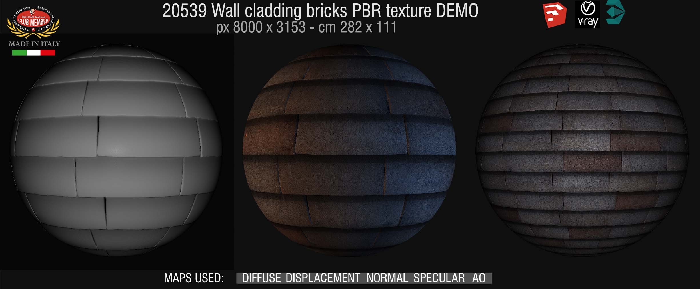 21539 Wall cladding bricks PBR texture seamless DEMO