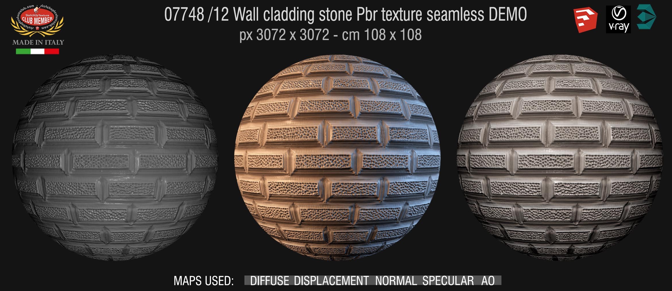 07748/12 Wall cladding stone pbr texture seamless demo