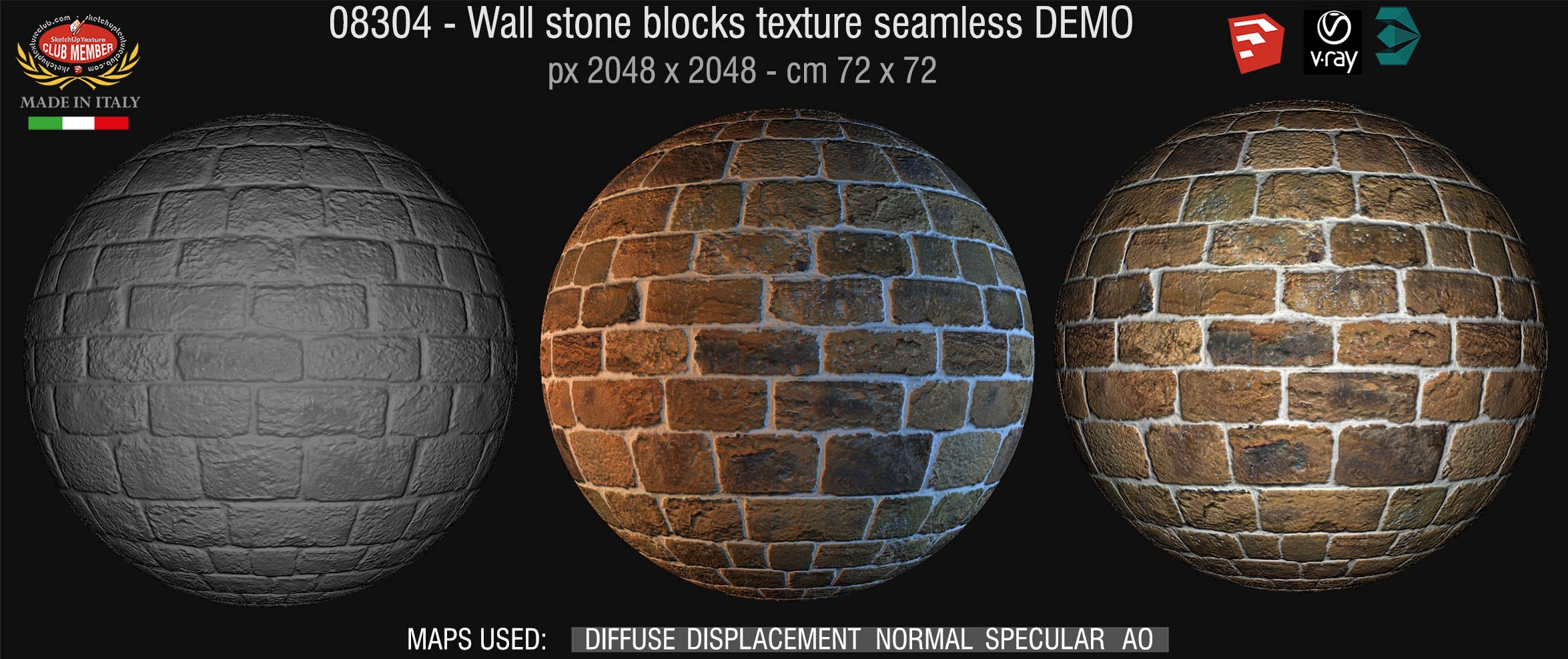 08304 HR Wall stone with regular blocks texture + maps DEMO