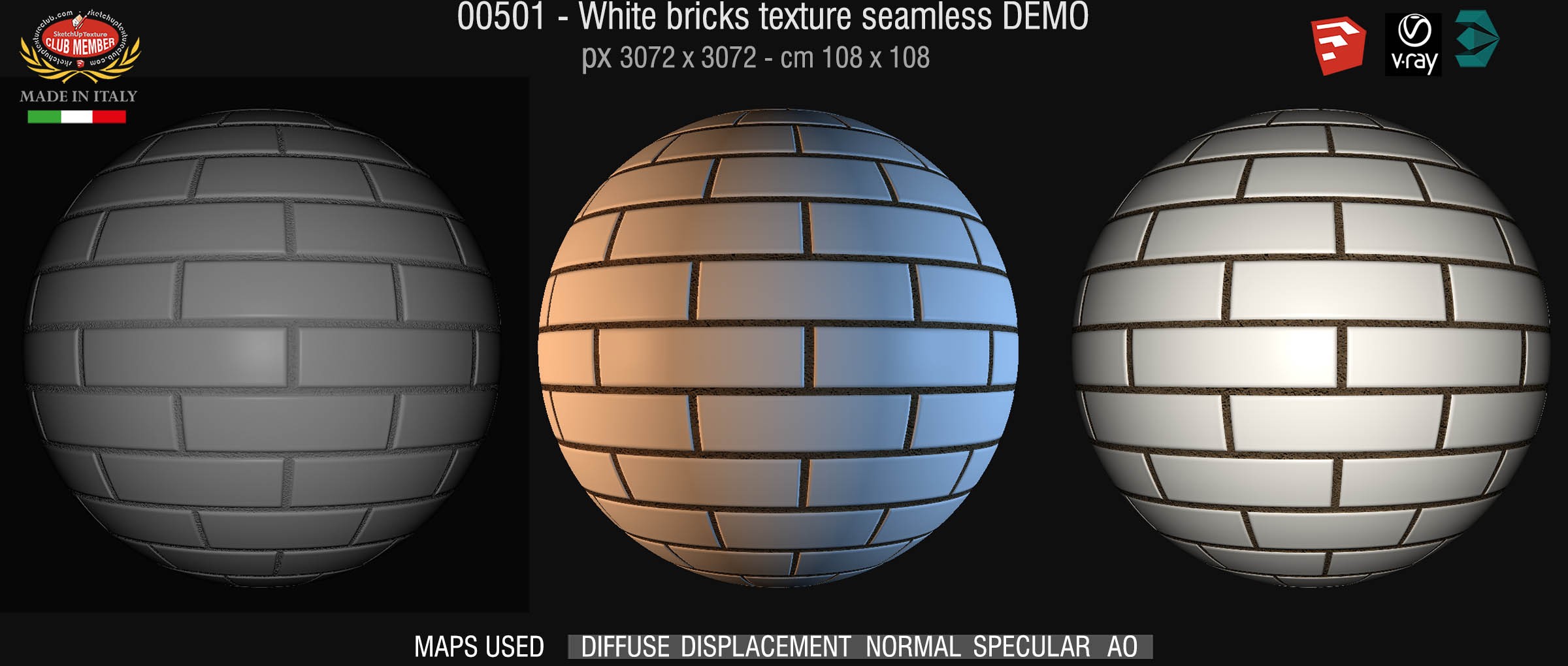 00501 White bricks texture seamless + maps DEMO