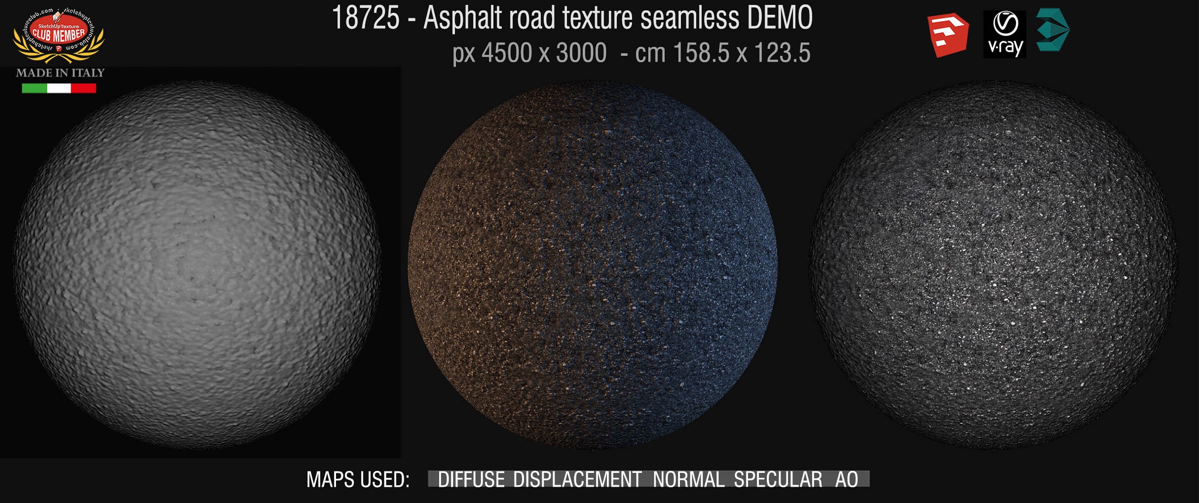 18725 Asphalt road texture seamless + maps DEMO
