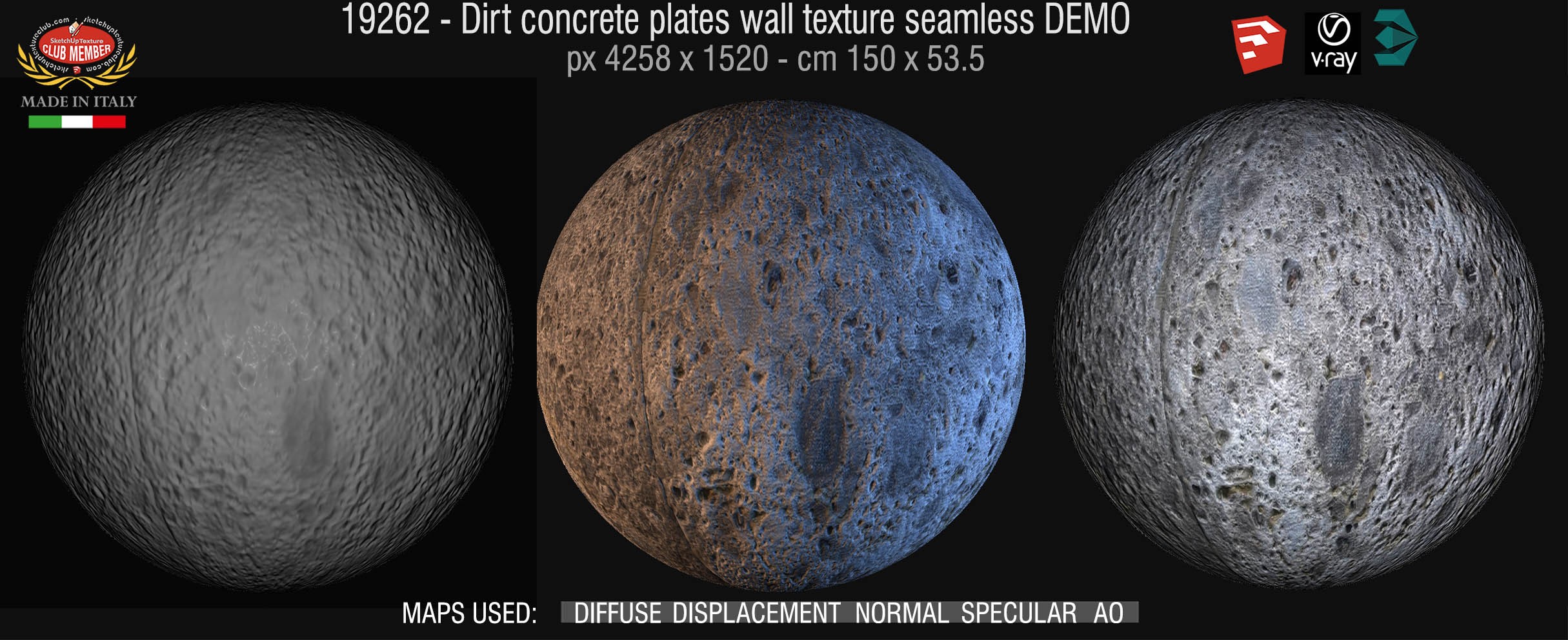 19262 seamless concrete and stone wall cladding plates texture + maps DEMO