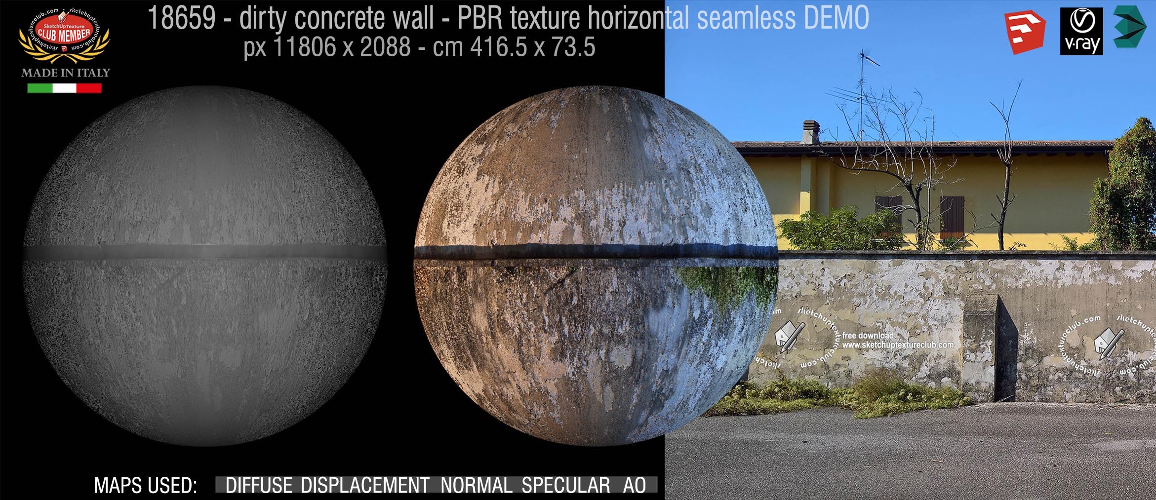 18659 dirty concrete wall PBR texture horizontal seamless DEMO