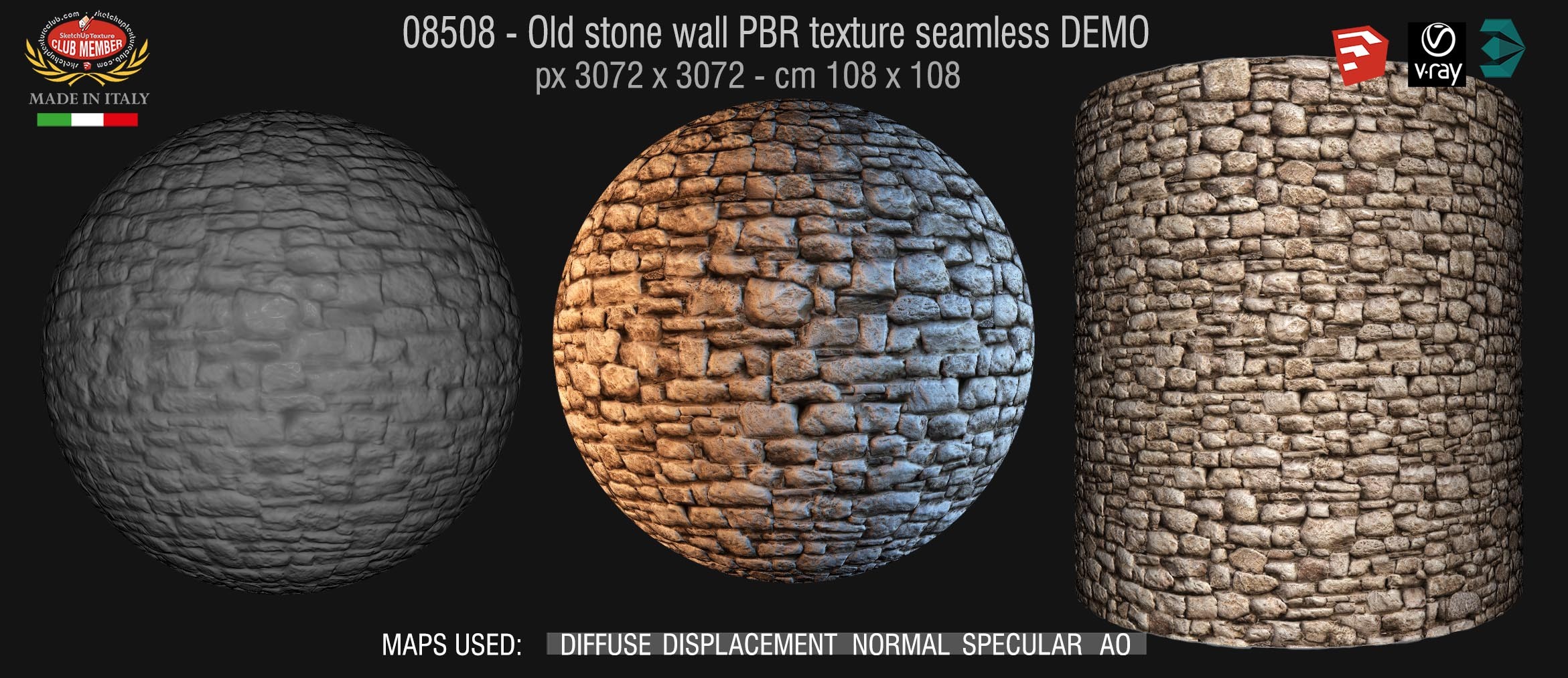 08508 Old stone wall PBR texture seamless DEMO
