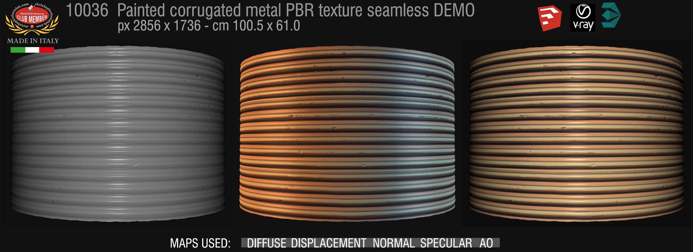 10036 Painted corrugated metal PBR texture seamless DEMO
