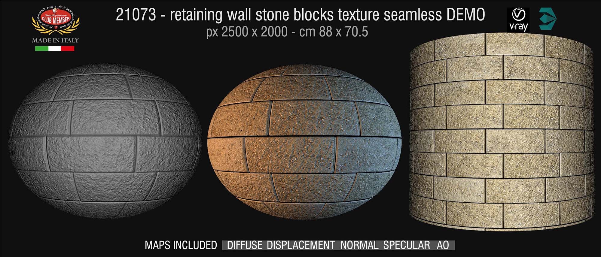 21073 HR Retaining wall stone blocks texture seamless + maps DEMO