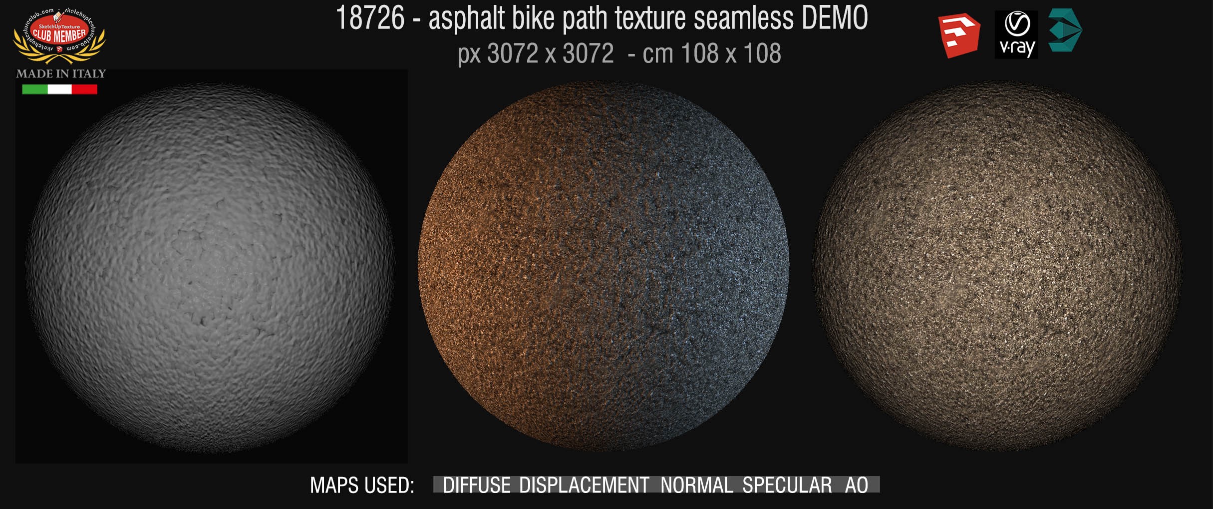 18726 Asphalt bike path texture seamless + maps DEMO