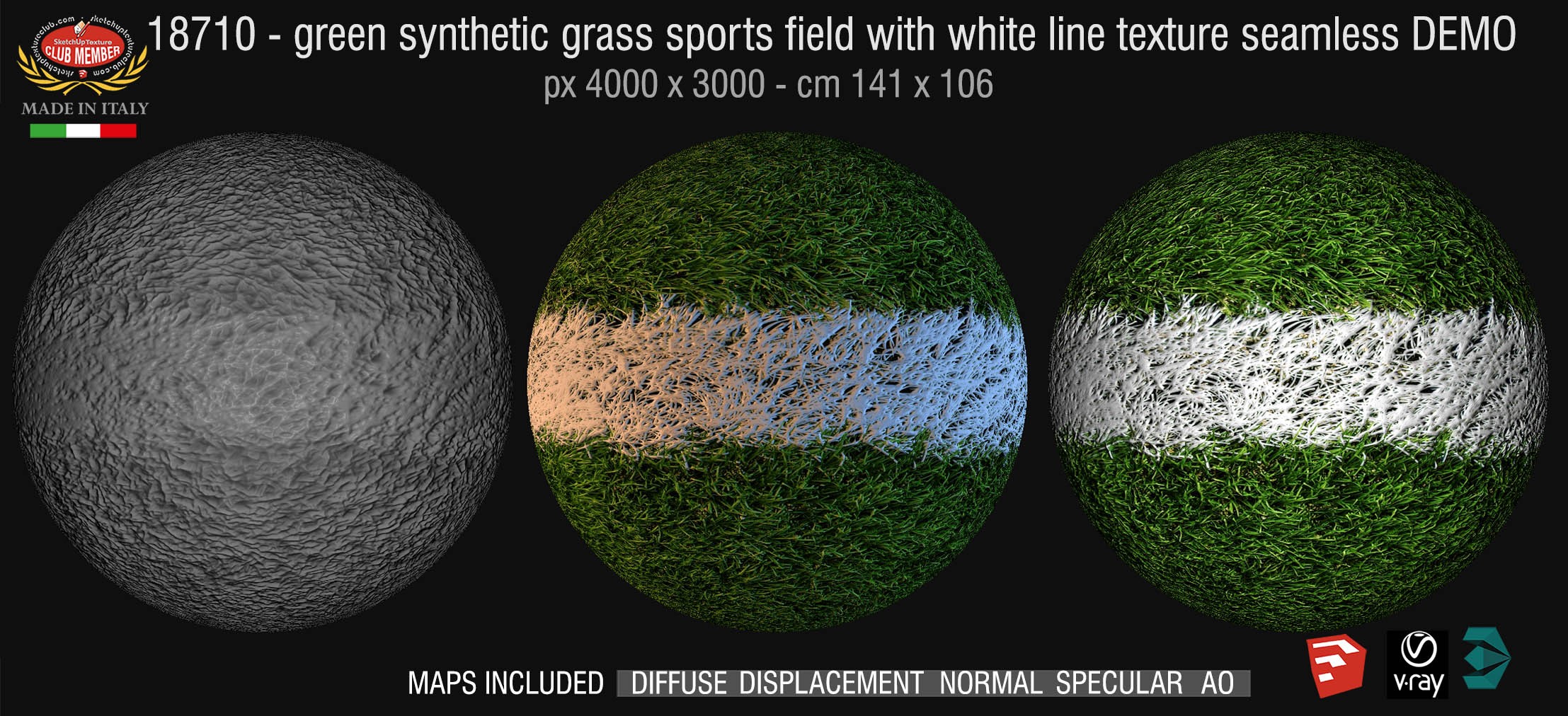 18710 HR Green synthetic grass sports field with white line texture + maps DEMO
