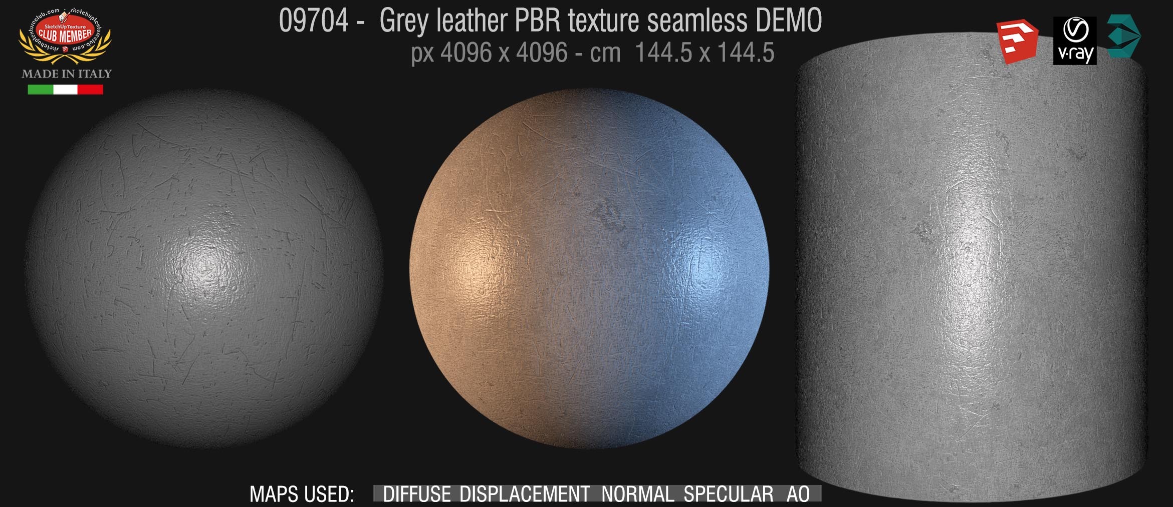09704 Grey leather PBR texture seamless DEMO