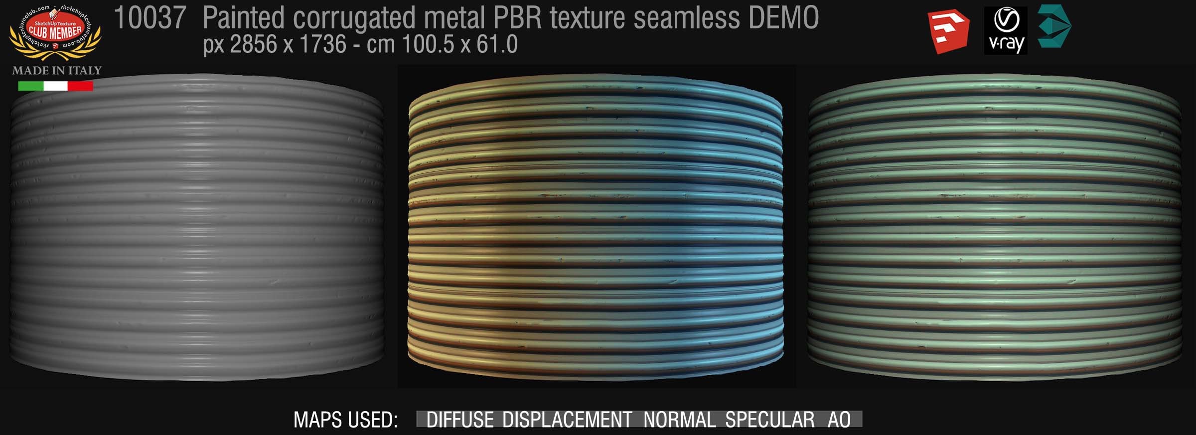 10037 Painted corrugated metal PBR texture seamless DEMO