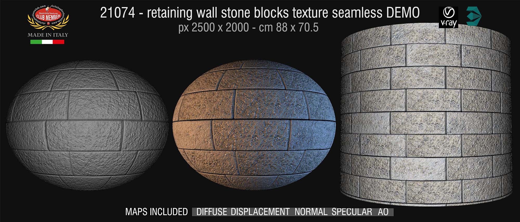 21074 HR Retaining wall stone blocks texture seamless + maps DEMO