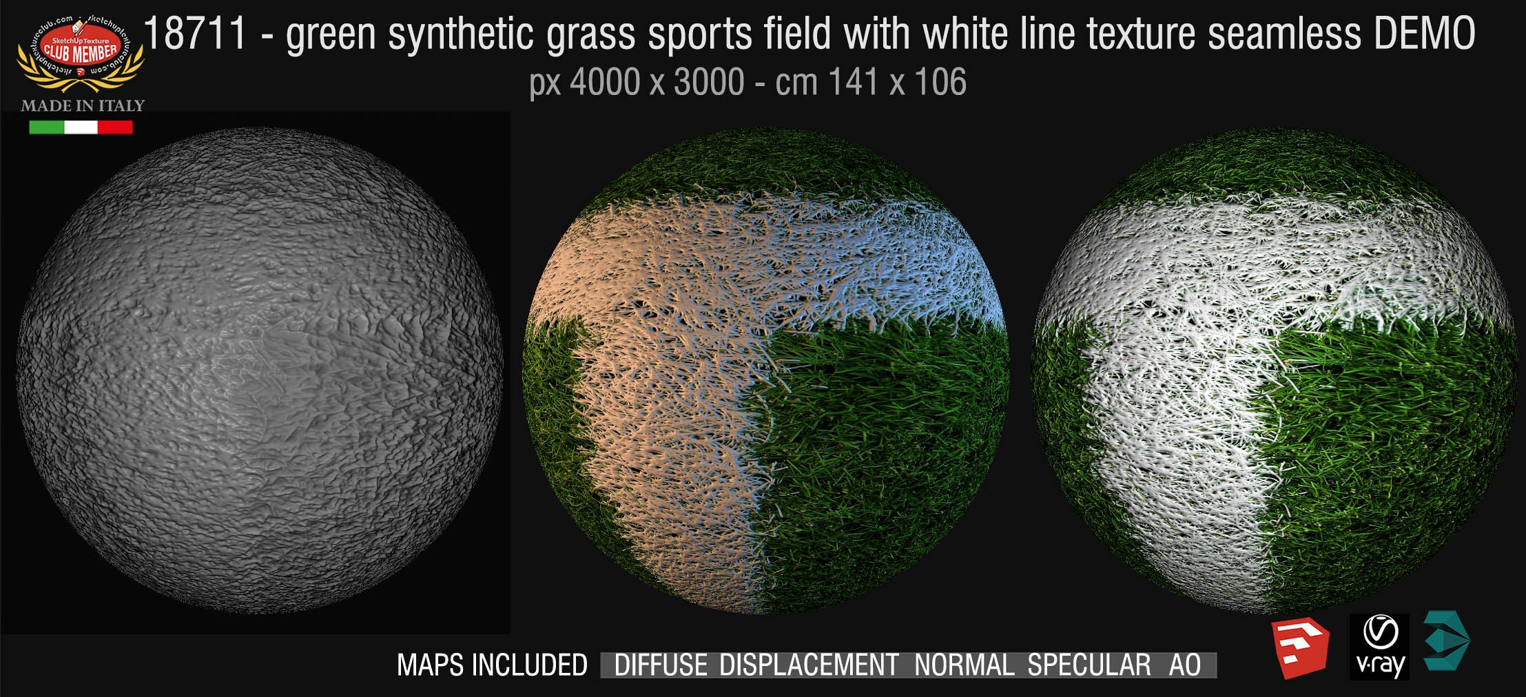 18711 HR Green synthetic grass sports field with white line texture + maps DEMO