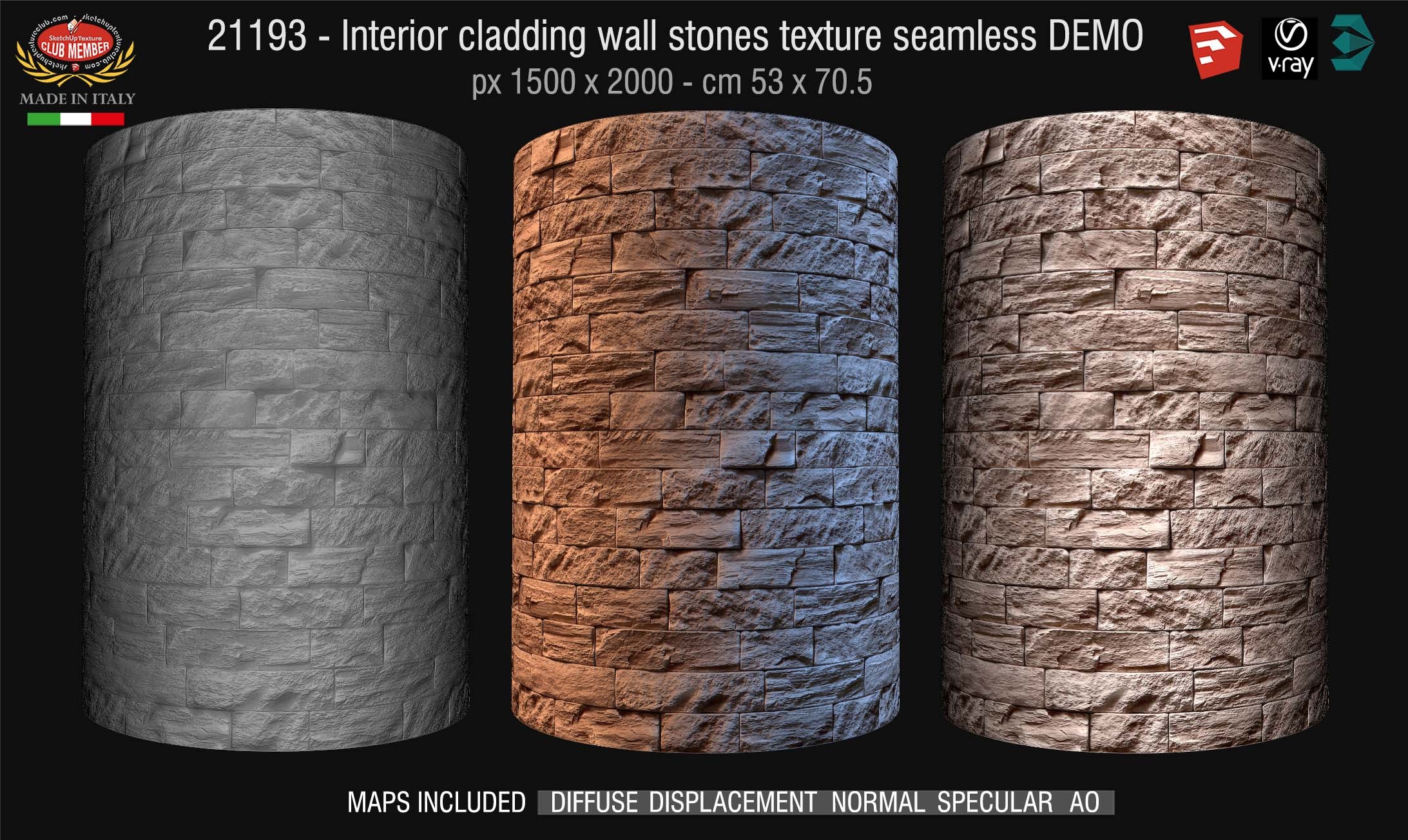 21193 Internal wall cladding stone texture + maps DEMO