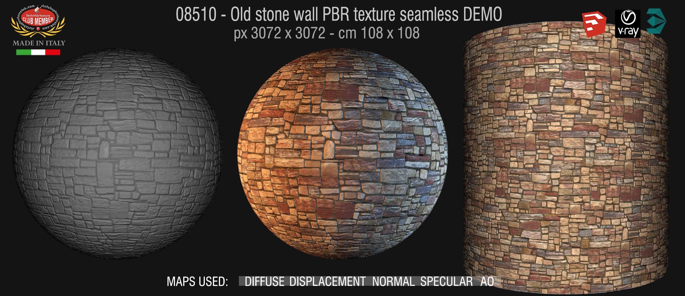 08510 Old stone wall PBR texture seamless DEMO