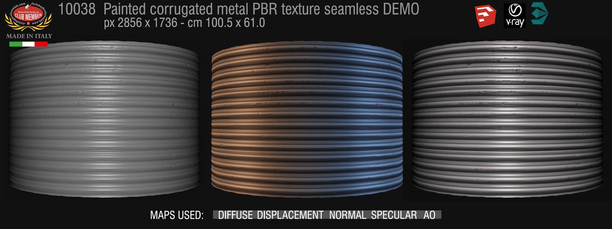 10038 Painted corrugated metal PBR texture seamless DEMO