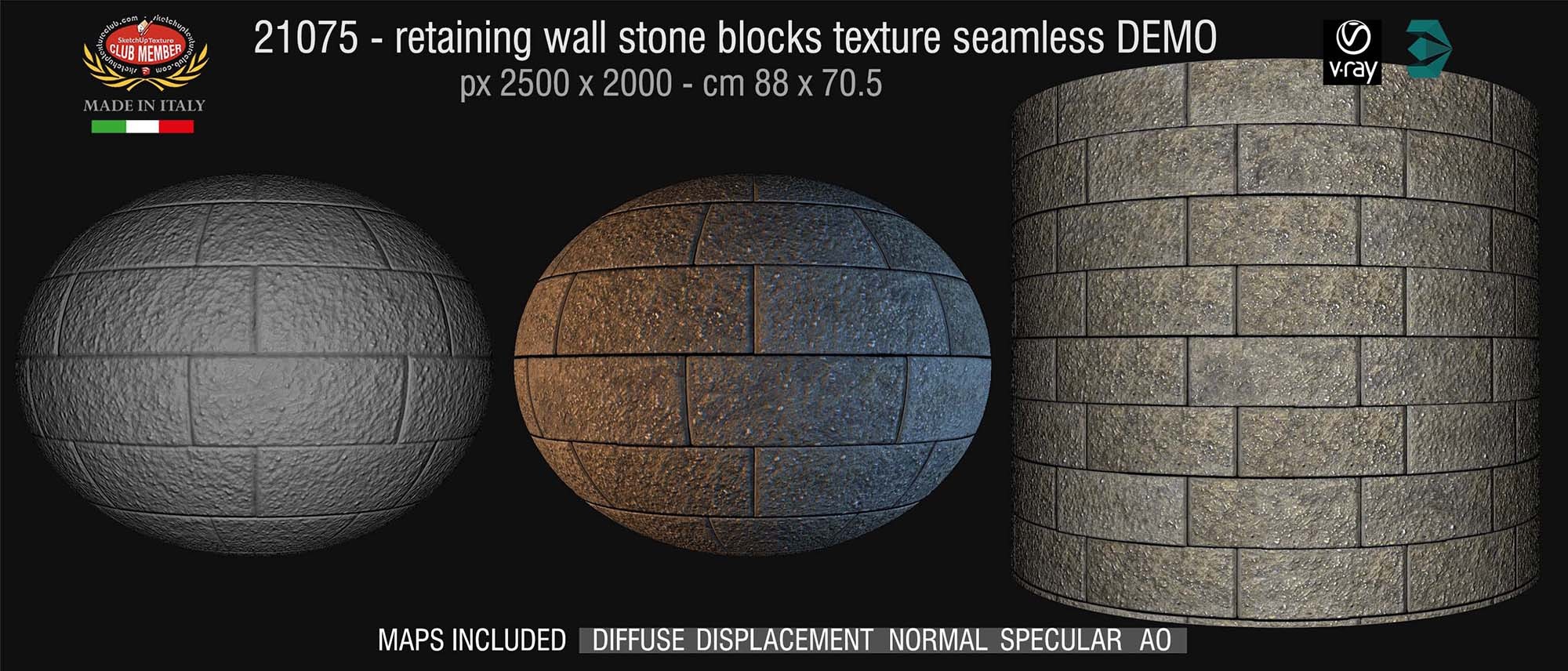 21075 HR Retaining wall stone blocks texture seamless + maps DEMO