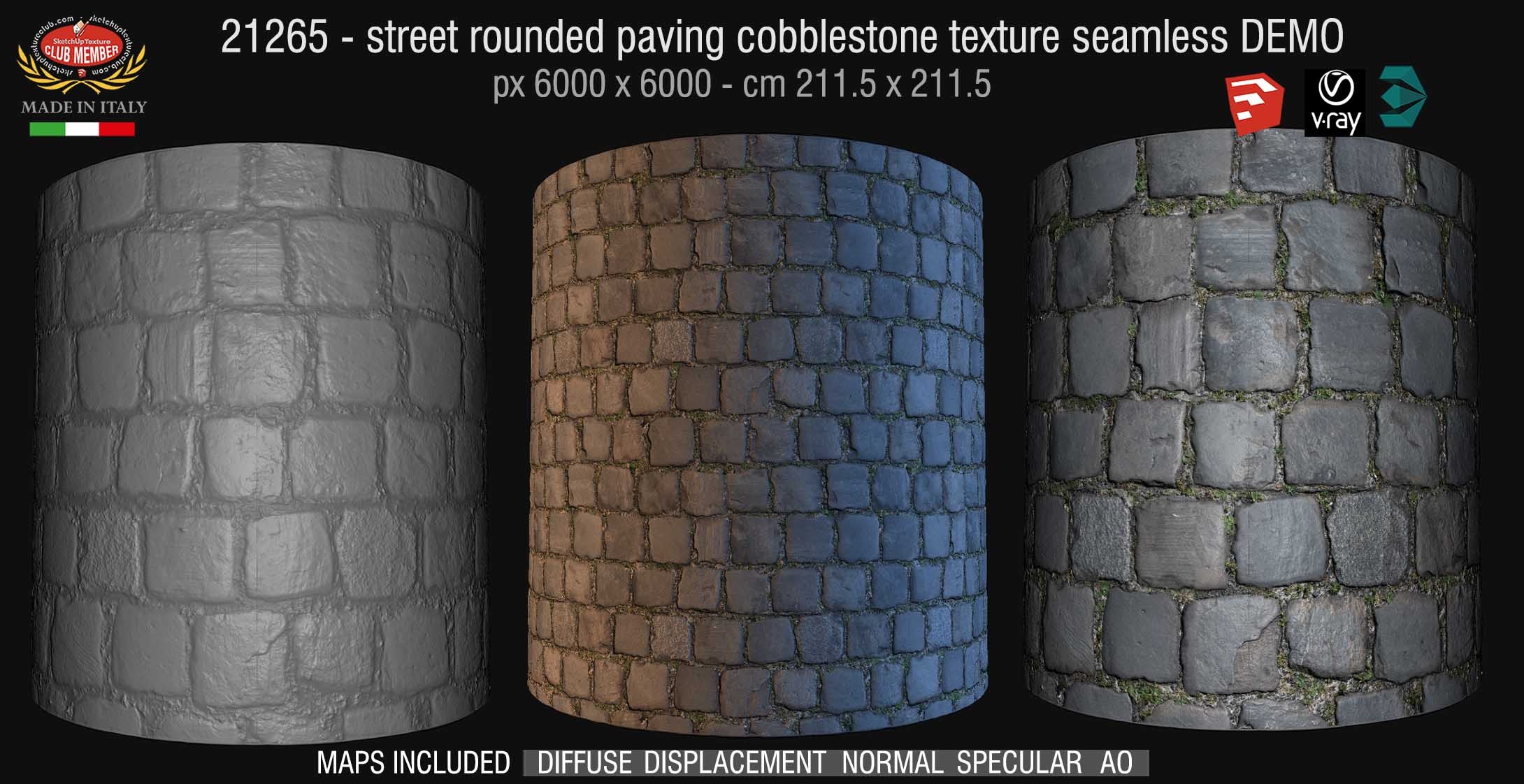 21265 CLICK TO ENLARGE Street paving rounded cobblestone texture + maps DEMO