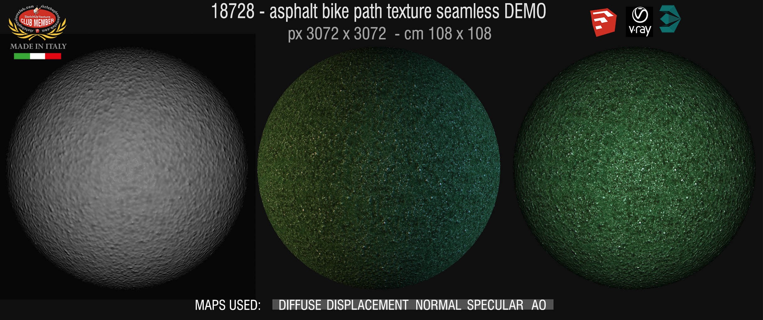 18728 Asphalt bike path texture seamless + maps DEMO