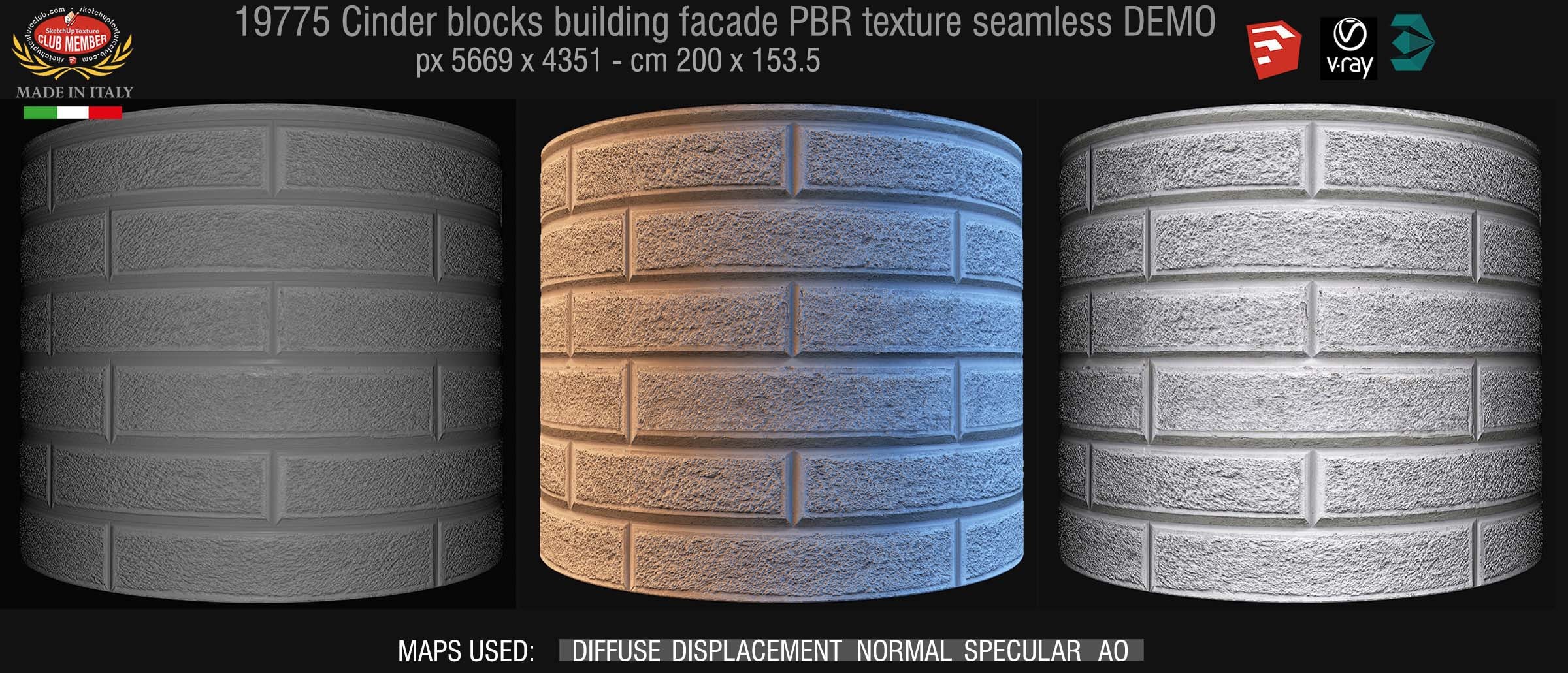 19775 Cinder blocks building facade PBR texture seamless DEMO