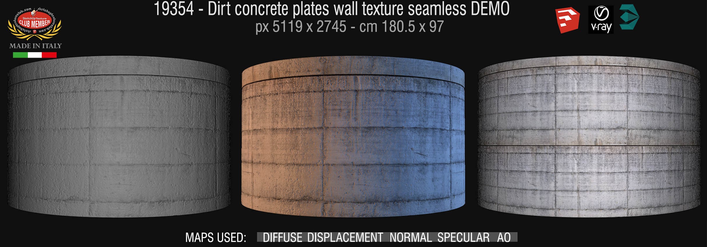 19354 Dirt concrete plates texture seamless + maps DEMO
