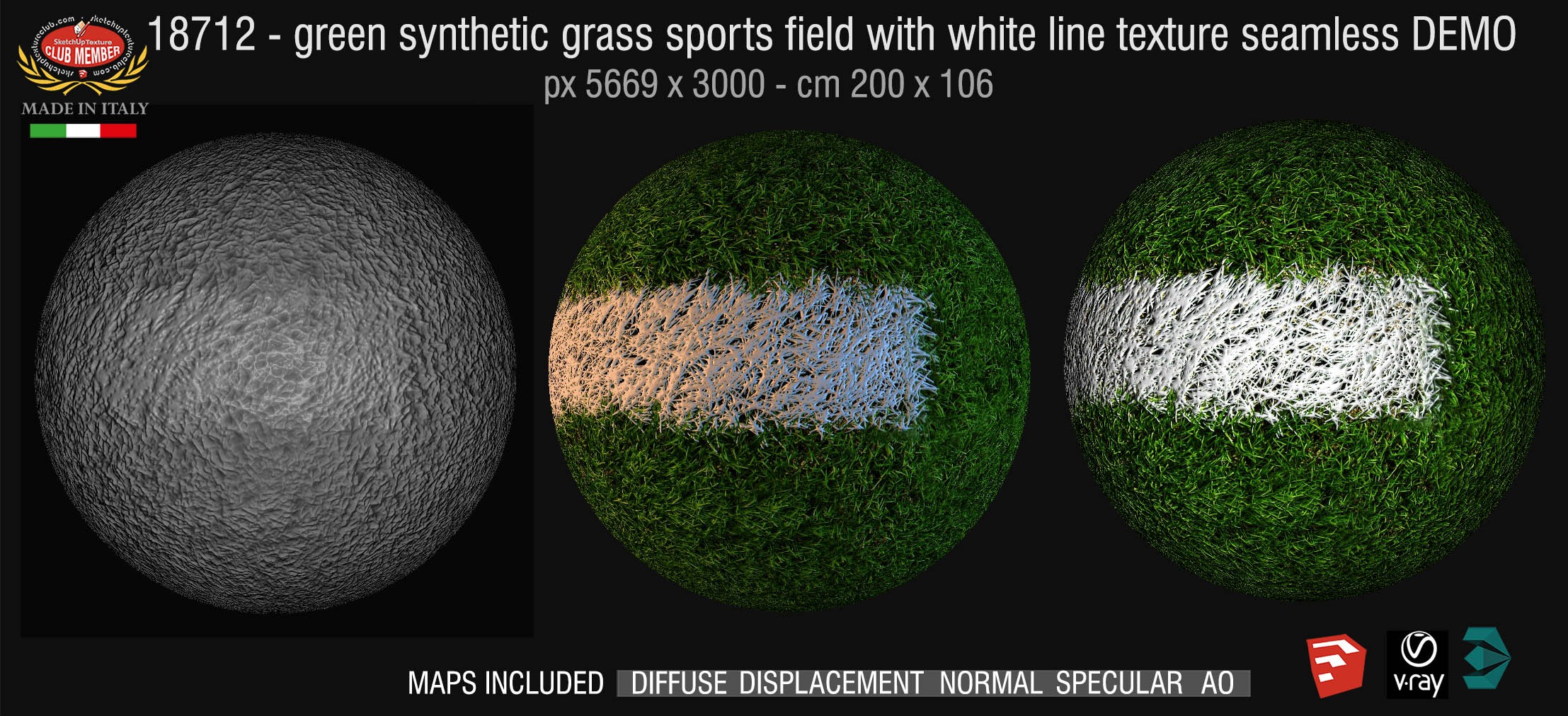 18712 HR Green synthetic grass sports field with white line texture + maps DEMO