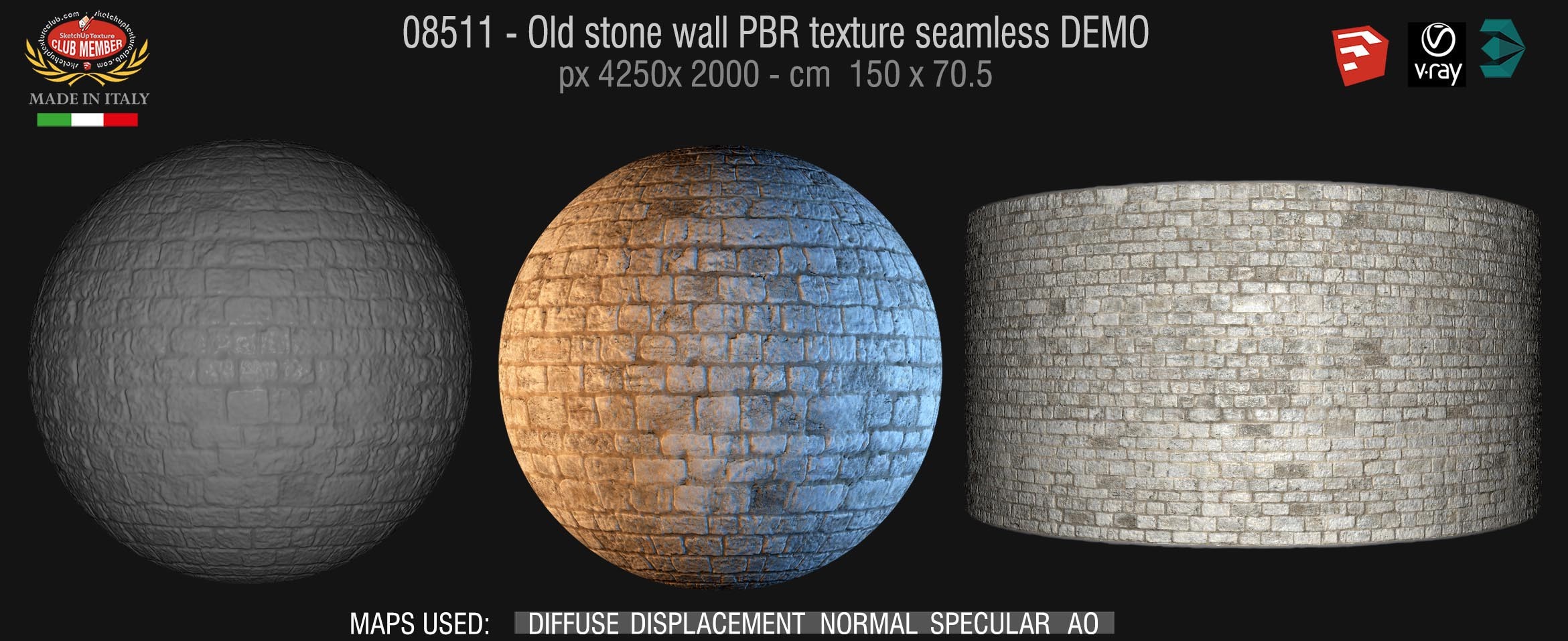 08511 Old stone wall PBR texture seamless DEMO