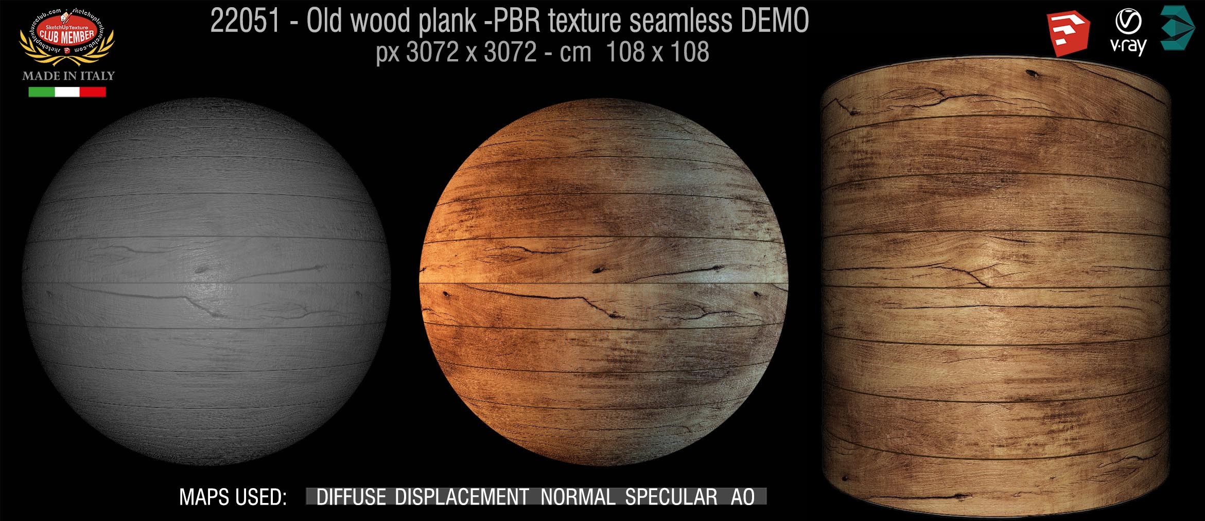 22051 Old wood plank PBR texture seamless DEMO